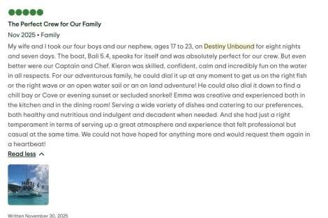 Review img # 7 of the yacht Destiny Unbound